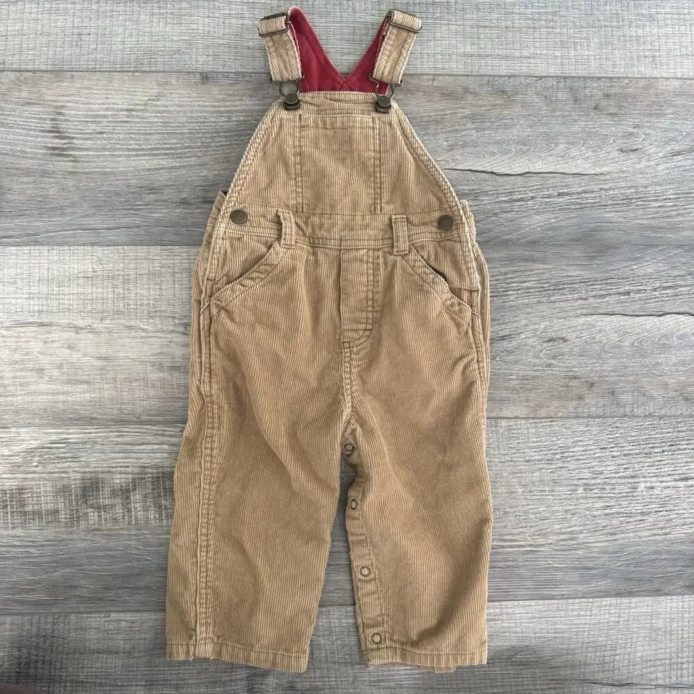 Vtg Y2K Old Navy Brown Tan Corduroy Overalls size 12-18 Months Carpenter Snap